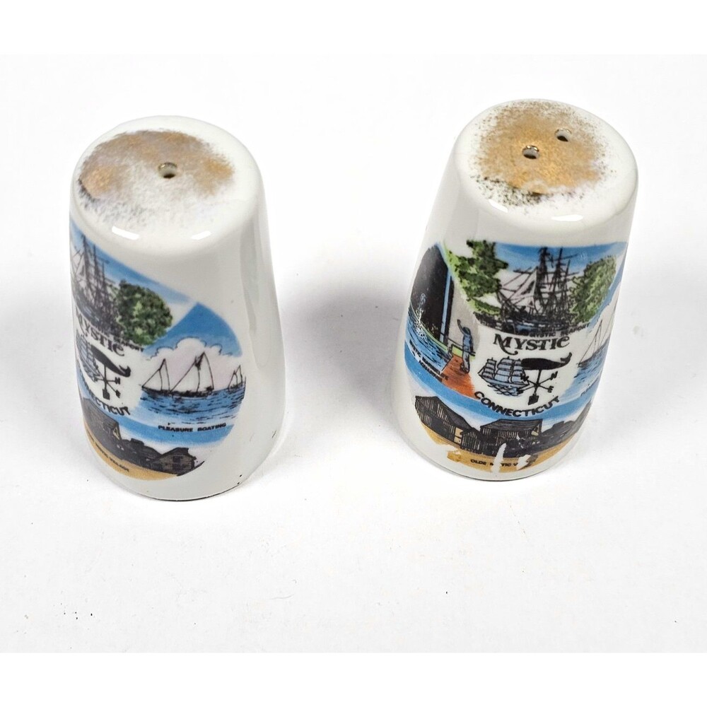 Mystic Connecticut Salt Pepper Shakers Ceramic Souvenir Set of 2 Japan